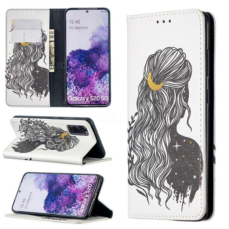 Girl with Long Hair Slim Magnetic Attraction Wallet Flip Cover for Samsung Galaxy S20