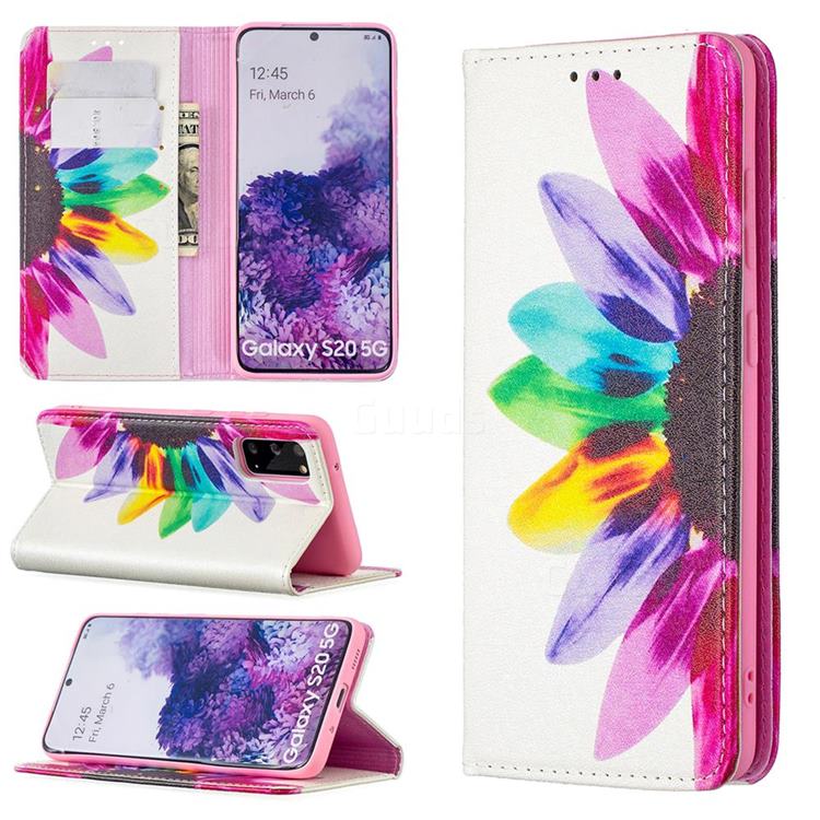 Sun Flower Slim Magnetic Attraction Wallet Flip Cover for Samsung Galaxy S20