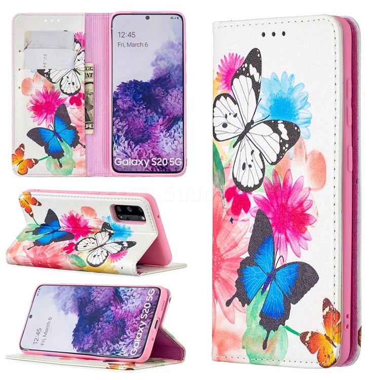 Flying Butterflies Slim Magnetic Attraction Wallet Flip Cover for Samsung Galaxy S20