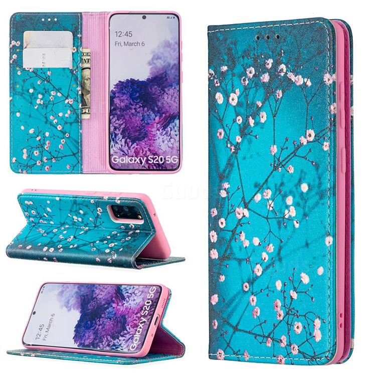 Plum Blossom Slim Magnetic Attraction Wallet Flip Cover for Samsung Galaxy S20