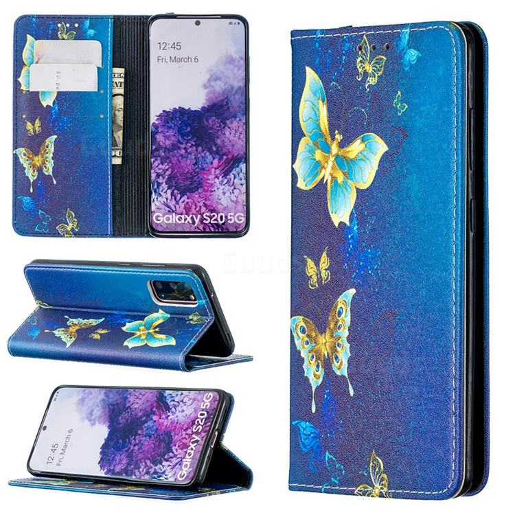 Gold Butterfly Slim Magnetic Attraction Wallet Flip Cover for Samsung Galaxy S20