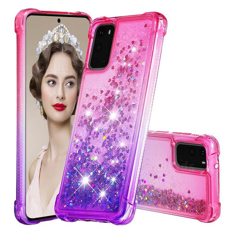 Rainbow Gradient Liquid Glitter Quicksand Sequins Phone Case for Samsung Galaxy S20 - Pink Purple