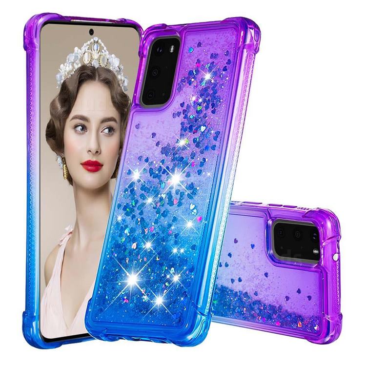 Rainbow Gradient Liquid Glitter Quicksand Sequins Phone Case for Samsung Galaxy S20 - Purple Blue