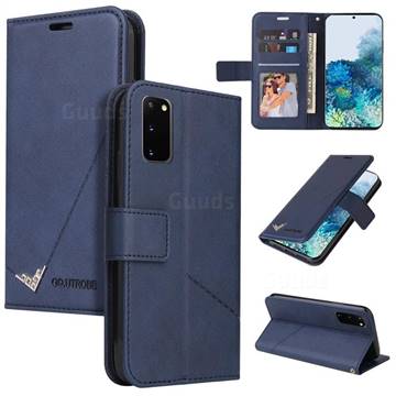 GQ.UTROBE Right Angle Silver Pendant Leather Wallet Phone Case for Samsung Galaxy S20 - Blue