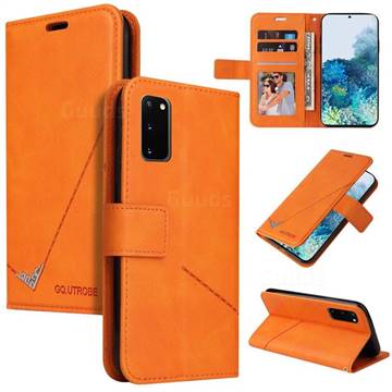 GQ.UTROBE Right Angle Silver Pendant Leather Wallet Phone Case for Samsung Galaxy S20 - Orange