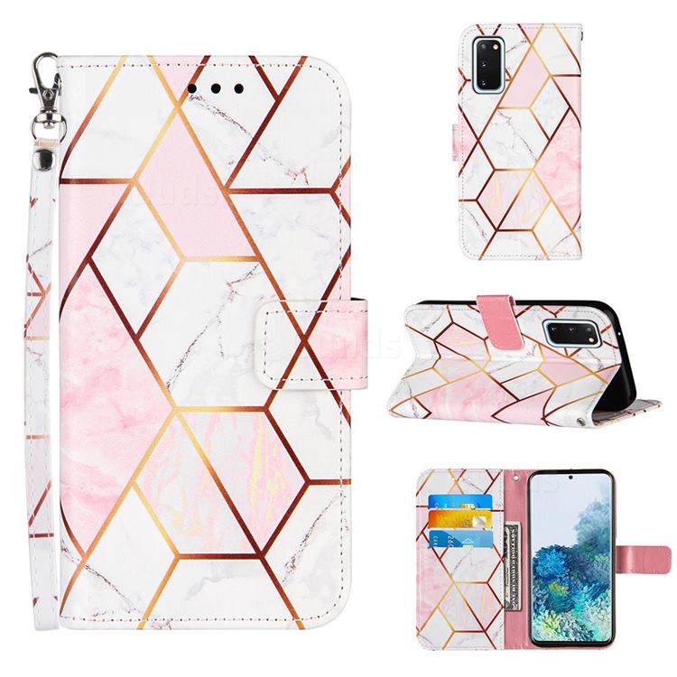 Pink White Stitching Color Marble Leather Wallet Case for Samsung Galaxy S20
