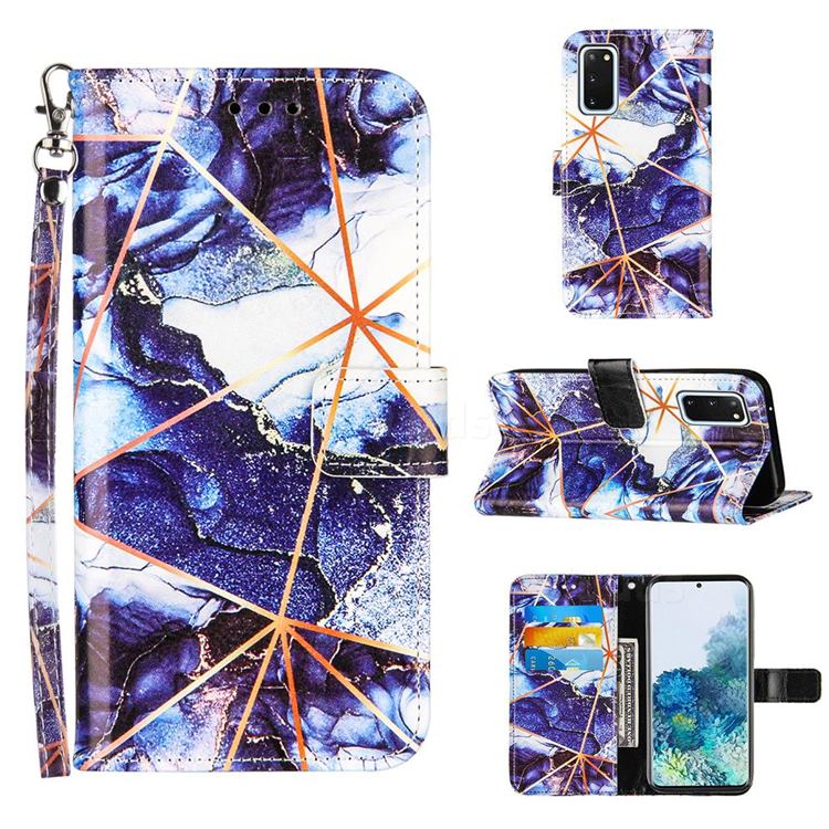 Starry Blue Stitching Color Marble Leather Wallet Case for Samsung Galaxy S20