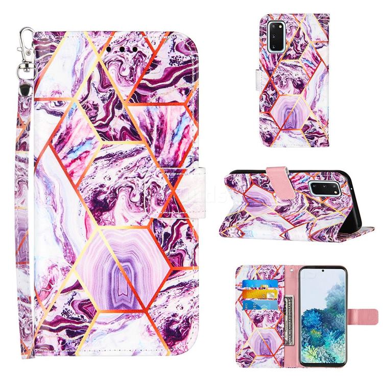 Dream Purple Stitching Color Marble Leather Wallet Case for Samsung Galaxy S20