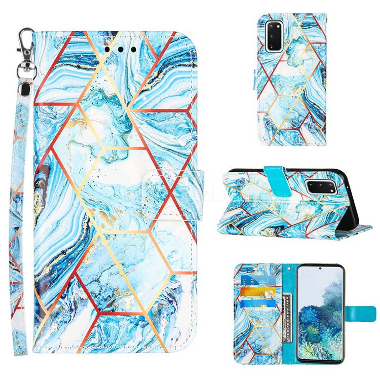 Lake Blue Stitching Color Marble Leather Wallet Case for Samsung Galaxy S20