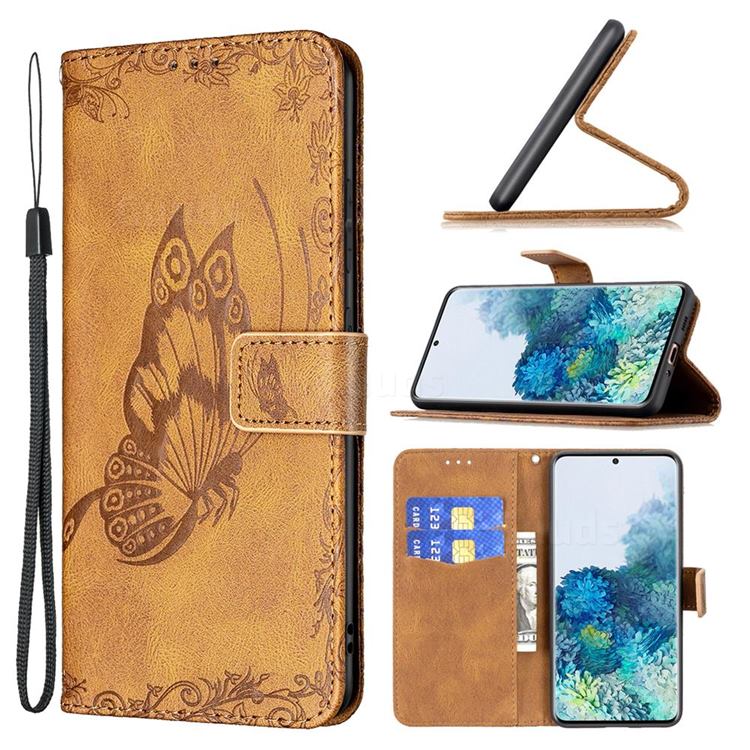 Binfen Color Imprint Vivid Butterfly Leather Wallet Case for Samsung Galaxy S20 - Brown