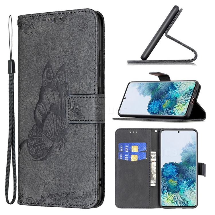 Binfen Color Imprint Vivid Butterfly Leather Wallet Case for Samsung Galaxy S20 - Black