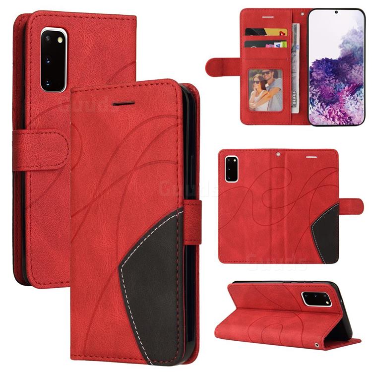 Luxury Two-color Stitching Leather Wallet Case Cover for Samsung Galaxy S20 - Red