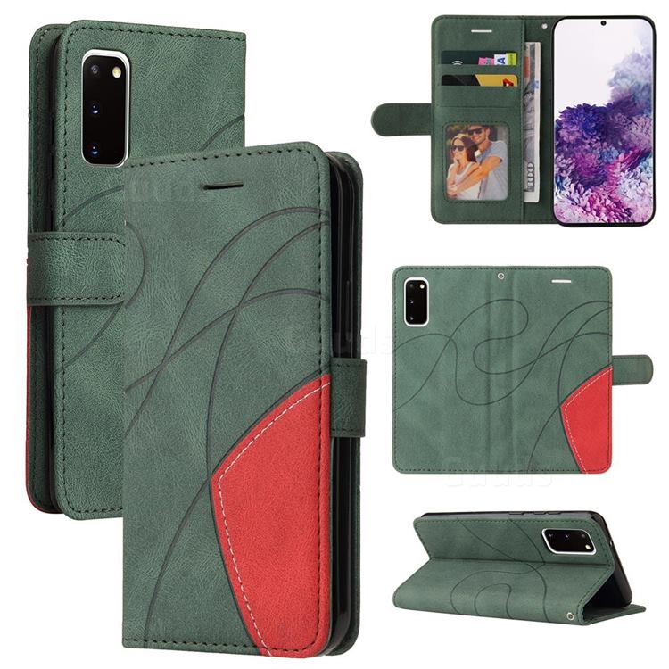 Luxury Two-color Stitching Leather Wallet Case Cover for Samsung Galaxy S20 - Green
