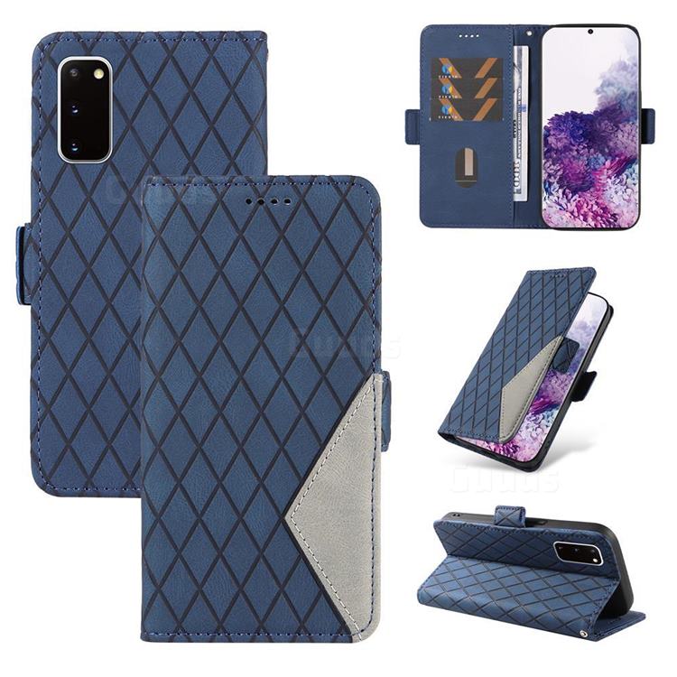 Grid Pattern Splicing Protective Wallet Case Cover for Samsung Galaxy S20 - Blue