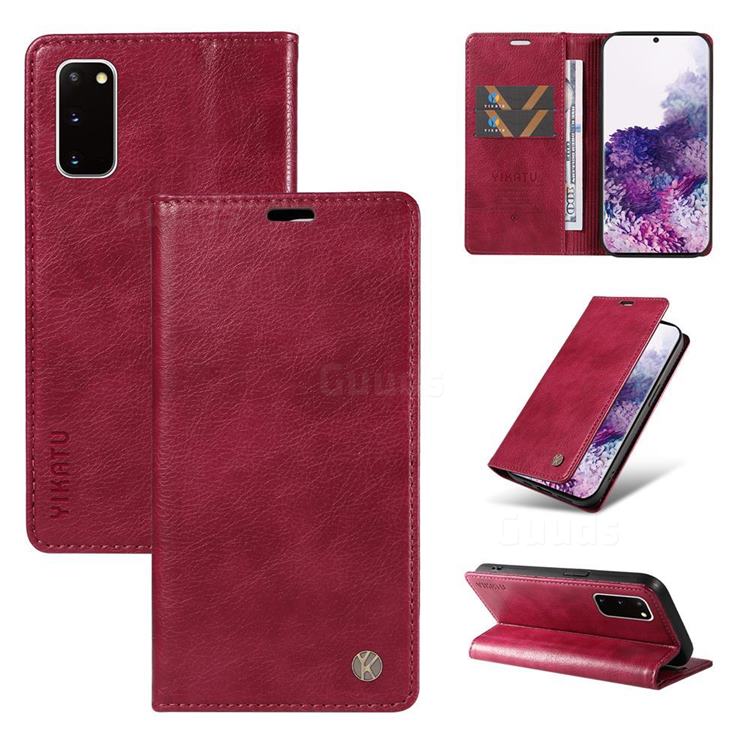 YIKATU Litchi Card Magnetic Automatic Suction Leather Flip Cover for Samsung Galaxy S20 - Wine Red