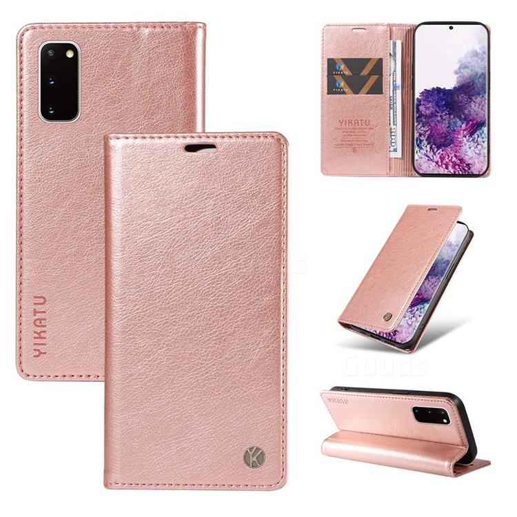 YIKATU Litchi Card Magnetic Automatic Suction Leather Flip Cover for Samsung Galaxy S20 - Rose Gold