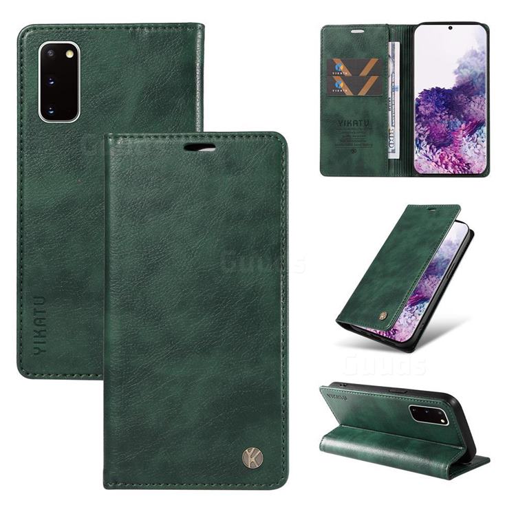 YIKATU Litchi Card Magnetic Automatic Suction Leather Flip Cover for Samsung Galaxy S20 - Green
