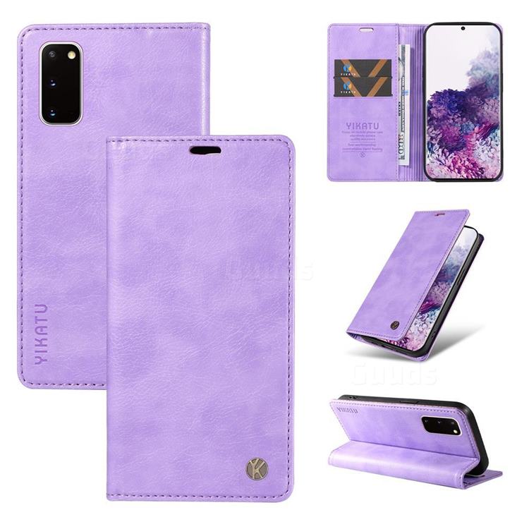 YIKATU Litchi Card Magnetic Automatic Suction Leather Flip Cover for Samsung Galaxy S20 - Purple