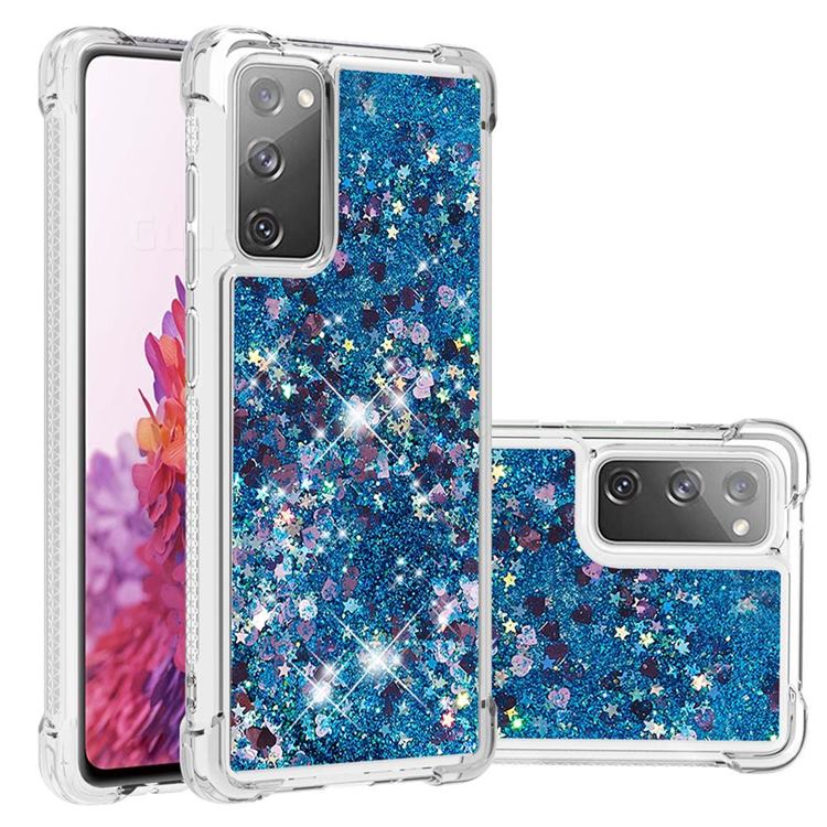 Dynamic Liquid Glitter Sand Quicksand TPU Case for Samsung Galaxy S20 FE / S20 Lite - Blue Love Heart