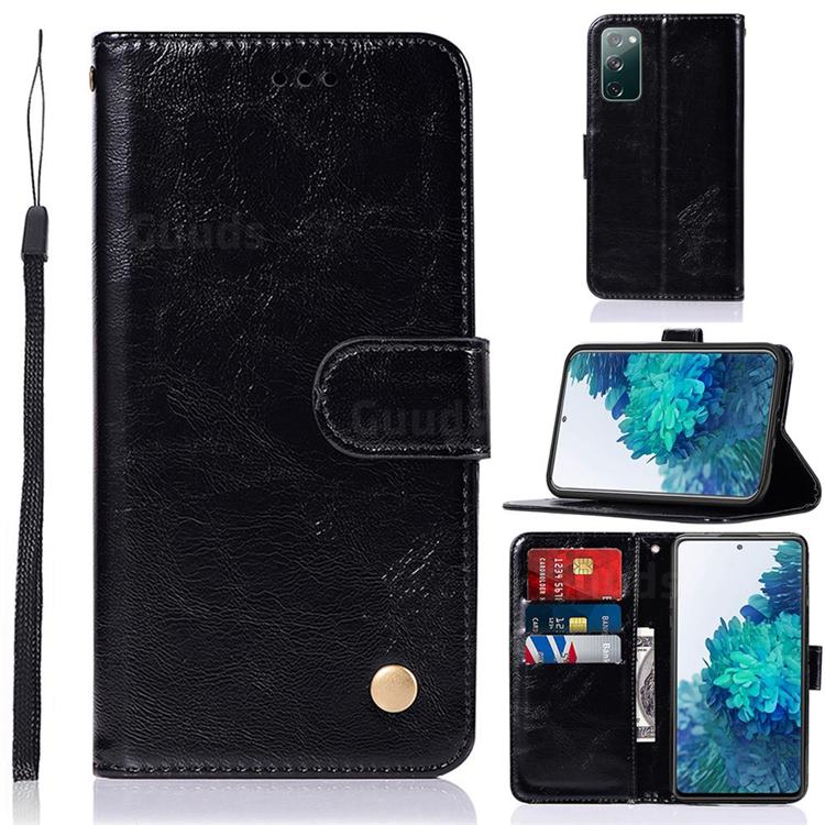Luxury Retro Leather Wallet Case for Samsung Galaxy S20 FE / S20 Lite - Black