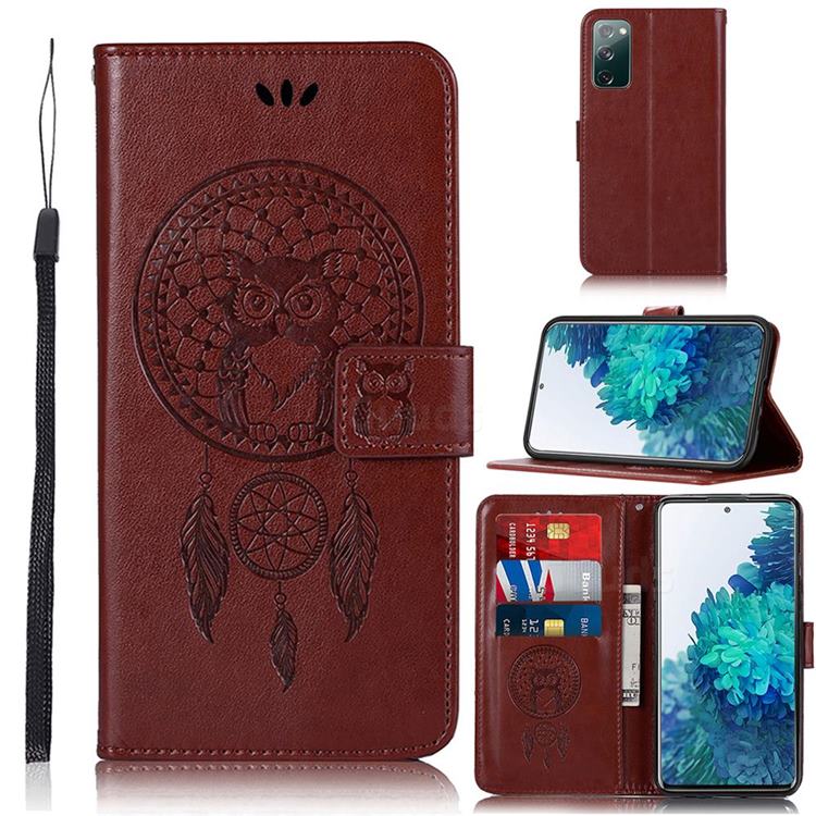 Intricate Embossing Owl Campanula Leather Wallet Case for Samsung Galaxy S20 FE / S20 Lite - Brown