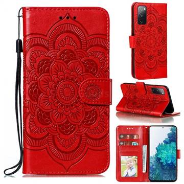 Intricate Embossing Datura Solar Leather Wallet Case for Samsung Galaxy S20 FE / S20 Lite - Red
