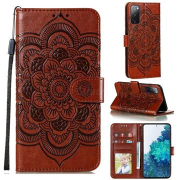 Intricate Embossing Datura Solar Leather Wallet Case for Samsung Galaxy S20 FE / S20 Lite - Brown