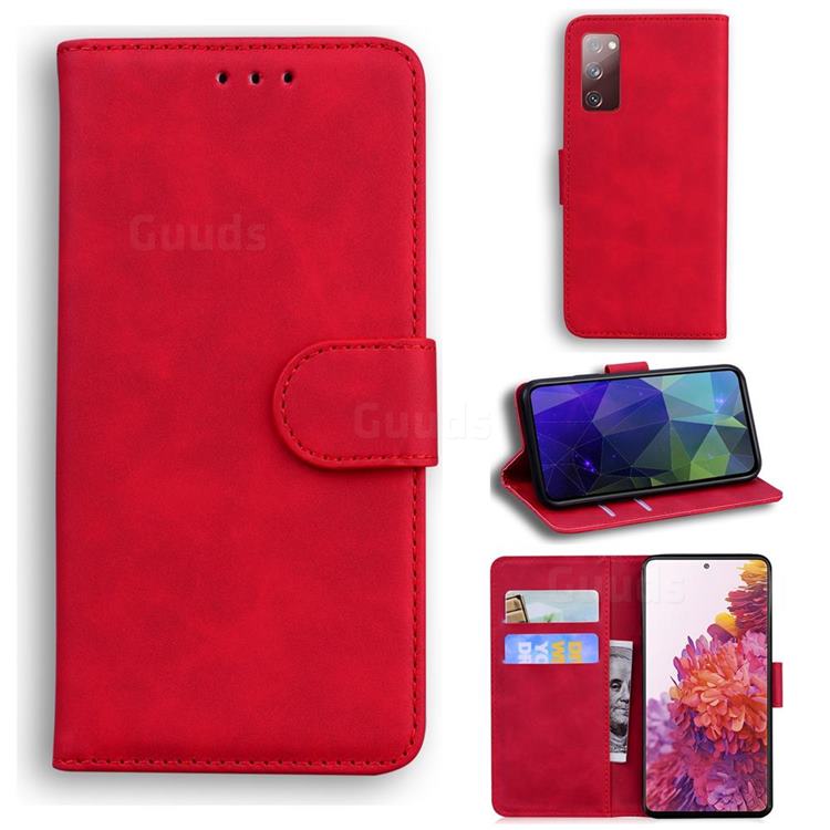 Retro Classic Skin Feel Leather Wallet Phone Case for Samsung Galaxy S20 FE / S20 Lite - Red