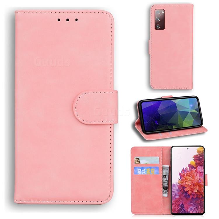 Retro Classic Skin Feel Leather Wallet Phone Case for Samsung Galaxy S20 FE / S20 Lite - Pink
