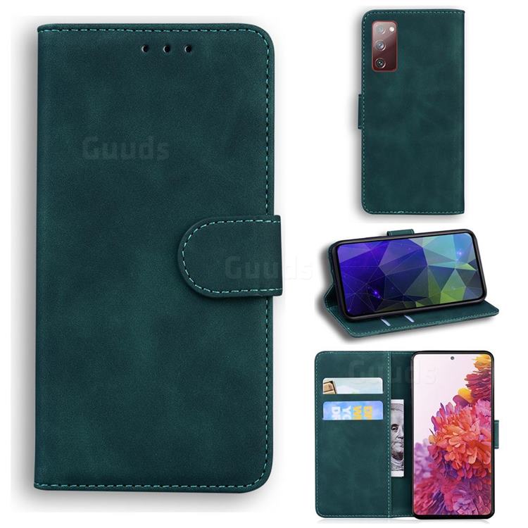 Retro Classic Skin Feel Leather Wallet Phone Case for Samsung Galaxy S20 FE / S20 Lite - Green