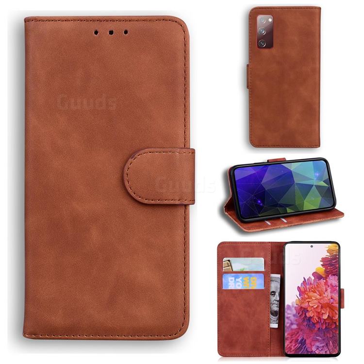 Retro Classic Skin Feel Leather Wallet Phone Case for Samsung Galaxy S20 FE / S20 Lite - Brown