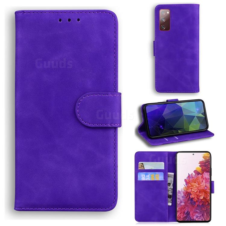 Retro Classic Skin Feel Leather Wallet Phone Case for Samsung Galaxy S20 FE / S20 Lite - Purple