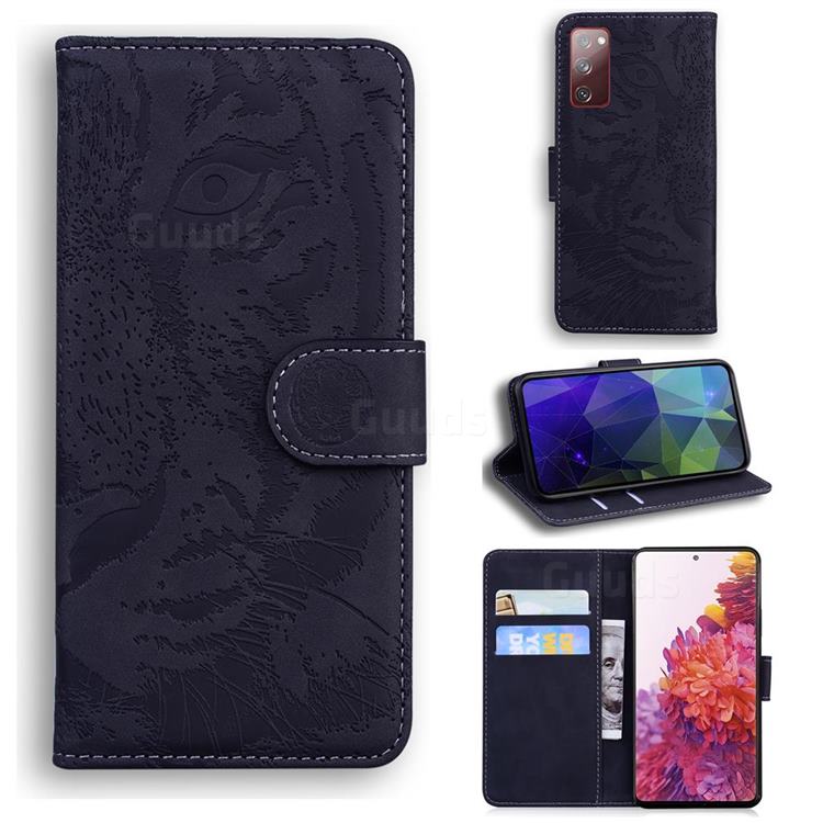 Intricate Embossing Tiger Face Leather Wallet Case for Samsung Galaxy S20 FE / S20 Lite - Black
