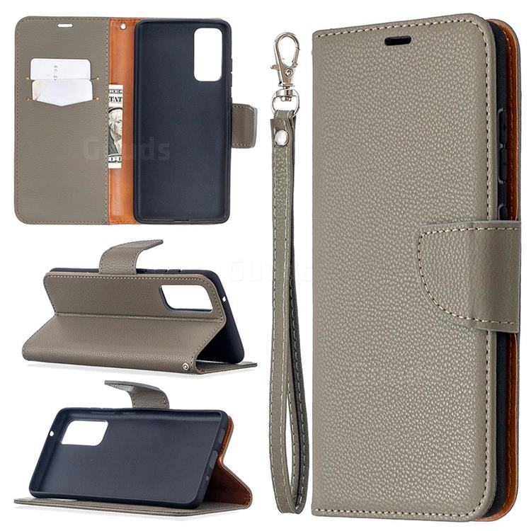 Classic Luxury Litchi Leather Phone Wallet Case for Samsung Galaxy S20 FE / S20 Lite - Gray