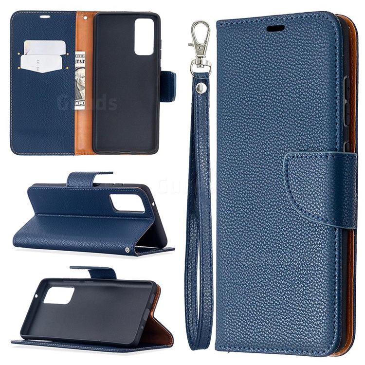 Classic Luxury Litchi Leather Phone Wallet Case for Samsung Galaxy S20 FE / S20 Lite - Blue