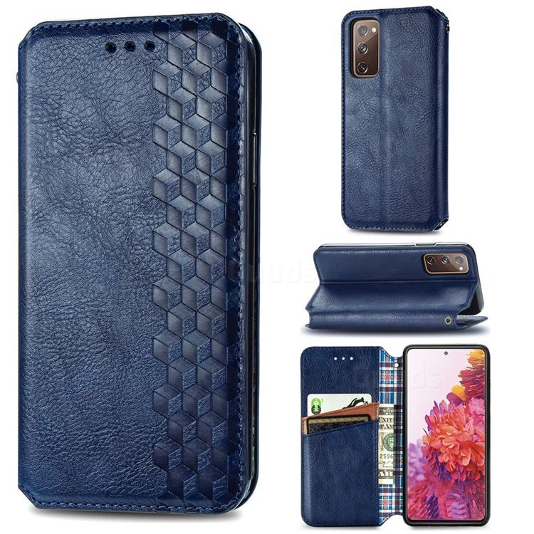 Ultra Slim Fashion Business Card Magnetic Automatic Suction Leather Flip Cover for Samsung Galaxy S20 FE / S20 Lite - Dark Blue