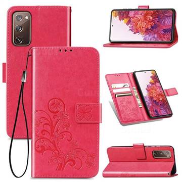 Embossing Imprint Four-Leaf Clover Leather Wallet Case for Samsung Galaxy S20 FE / S20 Lite - Rose Red