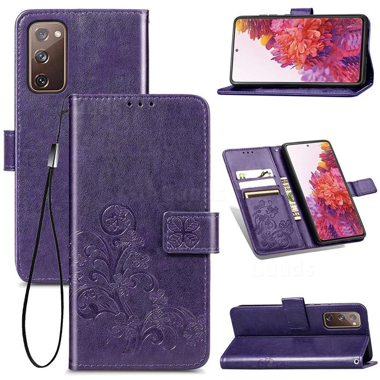 Embossing Imprint Four-Leaf Clover Leather Wallet Case for Samsung Galaxy S20 FE / S20 Lite - Purple