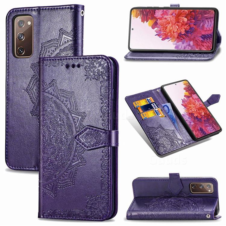Embossing Imprint Mandala Flower Leather Wallet Case for Samsung Galaxy S20 FE / S20 Lite - Purple