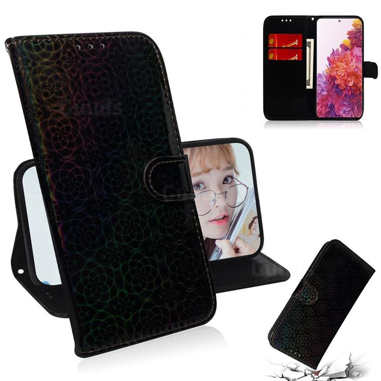 Laser Circle Shining Leather Wallet Phone Case for Samsung Galaxy S20 FE / S20 Lite - Black