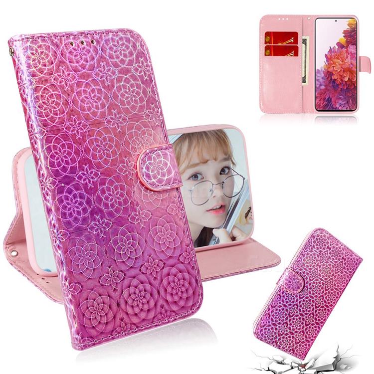 Laser Circle Shining Leather Wallet Phone Case for Samsung Galaxy S20 FE / S20 Lite - Pink