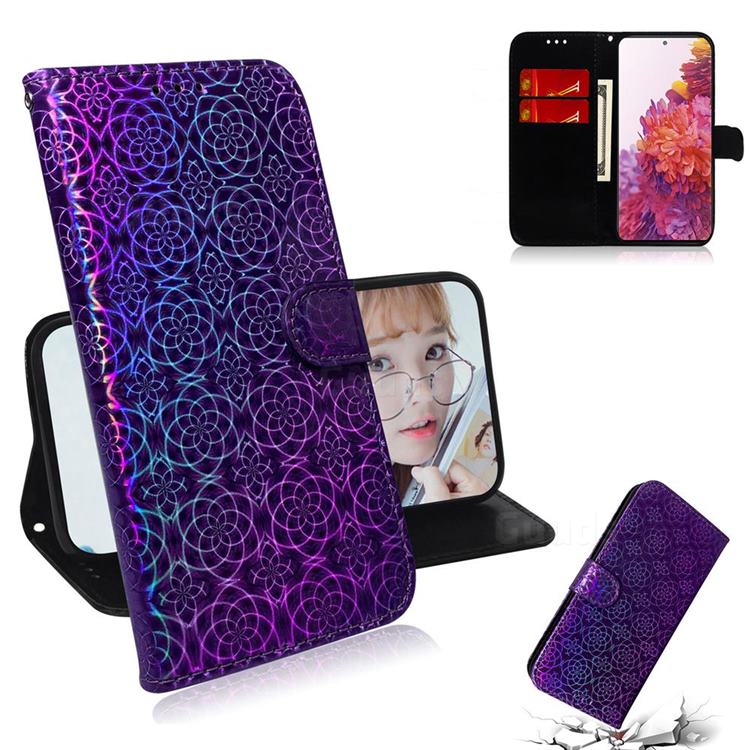 Laser Circle Shining Leather Wallet Phone Case for Samsung Galaxy S20 FE / S20 Lite - Purple