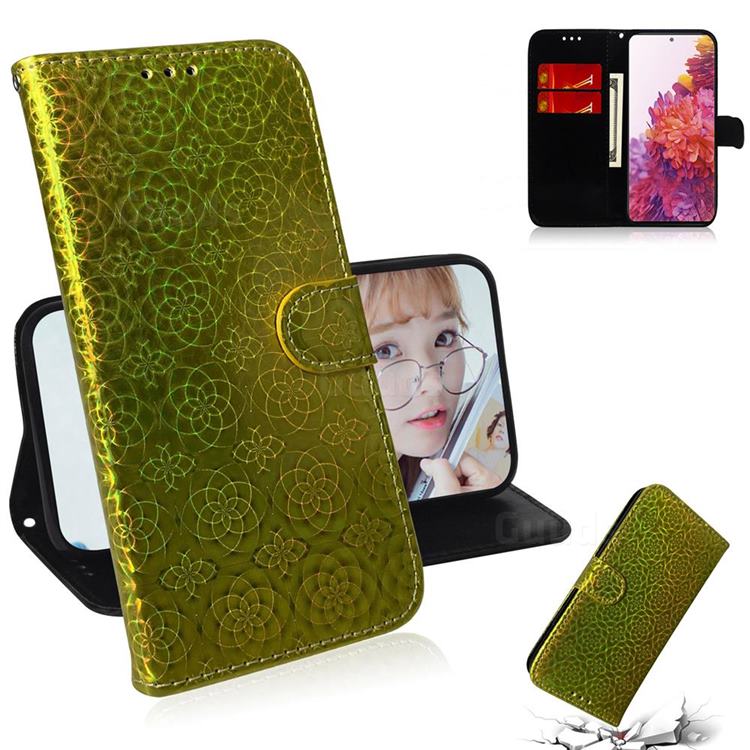 Laser Circle Shining Leather Wallet Phone Case for Samsung Galaxy S20 FE / S20 Lite - Golden