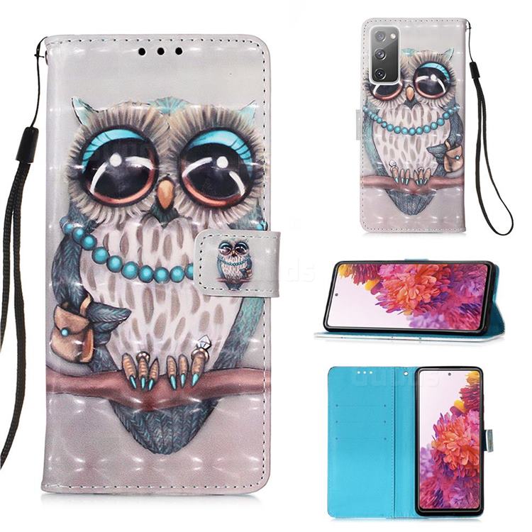 Sweet Gray Owl 3D Painted Leather Wallet Case for Samsung Galaxy S20 FE / S20 Lite