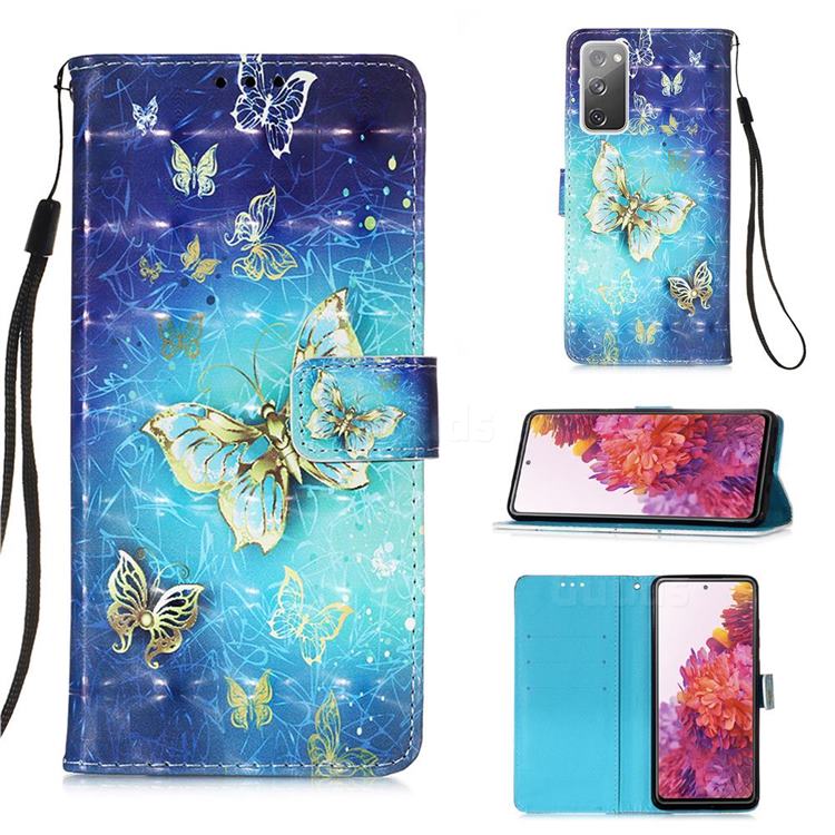 Gold Butterfly 3D Painted Leather Wallet Case for Samsung Galaxy S20 FE / S20 Lite