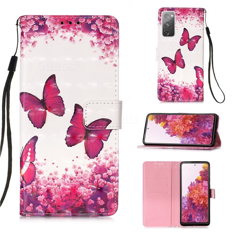 Rose Butterfly 3D Painted Leather Wallet Case for Samsung Galaxy S20 FE / S20 Lite
