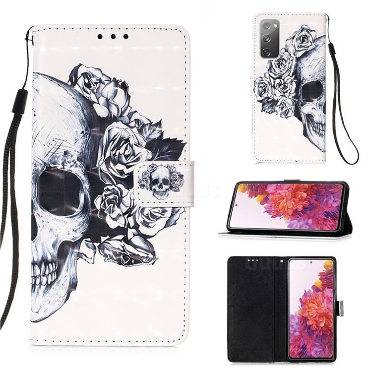 Skull Flower 3D Painted Leather Wallet Case for Samsung Galaxy S20 FE / S20 Lite