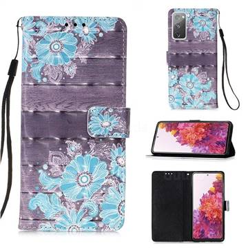 Blue Flower 3D Painted Leather Wallet Case for Samsung Galaxy S20 FE / S20 Lite