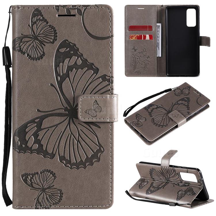 Embossing 3D Butterfly Leather Wallet Case for Samsung Galaxy S20 FE / S20 Lite - Gray