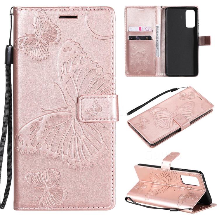 Embossing 3D Butterfly Leather Wallet Case for Samsung Galaxy S20 FE / S20 Lite - Rose Gold
